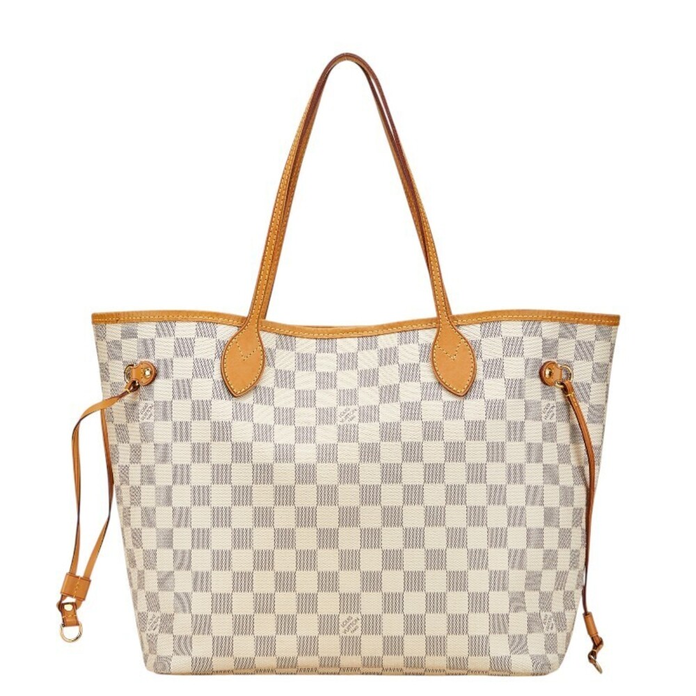Louis Vuitton Damier Azur White Neverfull Tote Shoulder Bag Ivory Leather